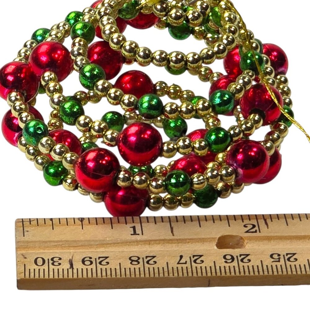 Beaded Christmas Tree Ornament Red Green Gold Spiral Swirl Wire Holiday Decor - Picture 5 of 5